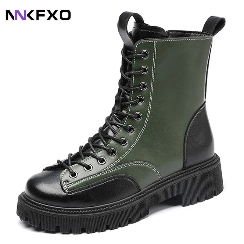 

Женские ботильоны на шнуровке, с толстой подошвой, средней длины