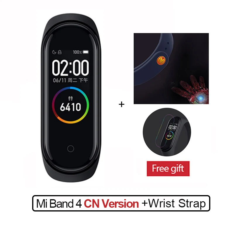 CN Add Blue Ironman Новейший Xiaomi mi-браслет 4, фитнес-браслет с цветным экраном, Bluetooth 5,0, смарт-браслеты 4, сменный mi Band 3 - Цвет: CN Add Blue Ironman