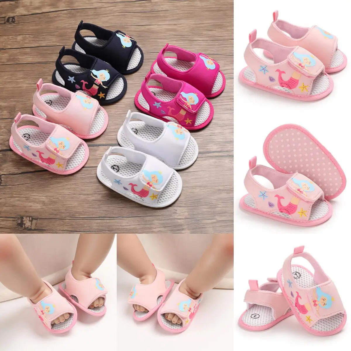 Босоножки для новорожденных Нескользящие дышащие однотонные мягкая подошва