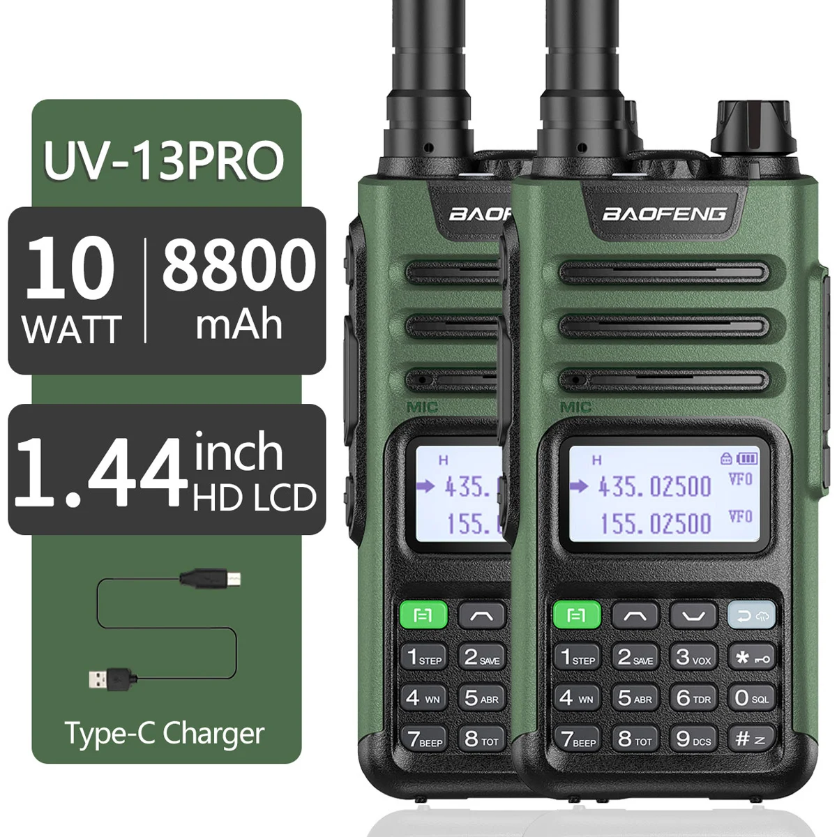 

Портативная рация высокой мощности BaoFeng UV-13 PRO 10 Вт UV13 Pro с поддержкой зарядного устройства Type-C, дальность действия 50 км, улучшенная деталь, 2 ш...