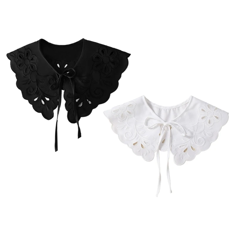 

New Arrivals Women Faux Collar Shoulder Wrap Hollow Out Embroidery Shawl Lace-Up Mini Poncho Dropshipping