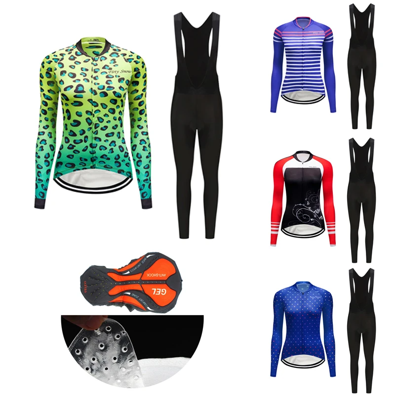 

Женский велосипедный комплект из джерси и комбинезона, гелевые брюки, модная одежда для велоспорта, костюм для горного велосипеда, женская ...