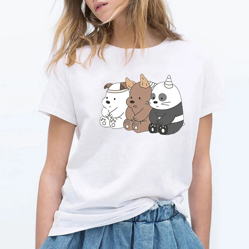 Милые футболки с изображением медведя женские Kawaii голый медведь мороженое