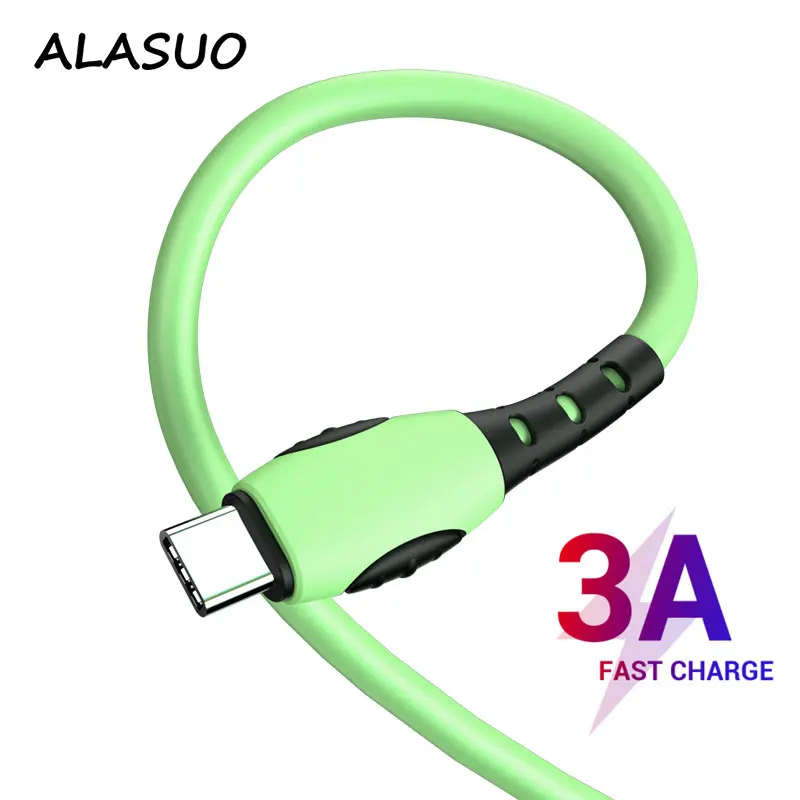 

USB Type C Cable For Samsung S20 S9 S8 Xiaomi Huawei P30 Pro Fast Charge Soft Silicone Mobile Phone Charging Wire Cord Cable