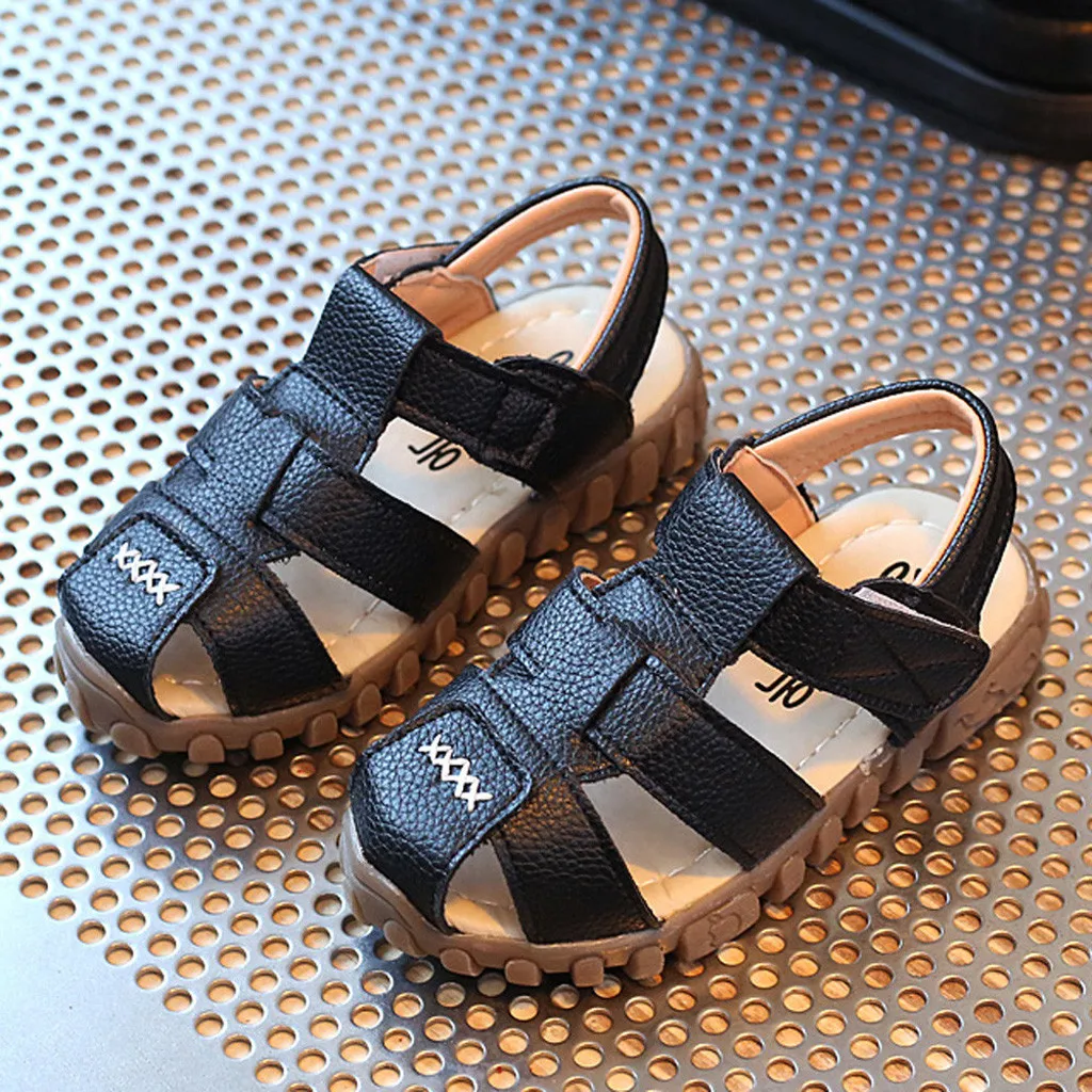 

ARLONEET Summer Baby Boy Shoes Kids Beach Sandals for Boys Soft Leather Bottom Non-Slip Closed Toe Safty Shoes Children Shoes