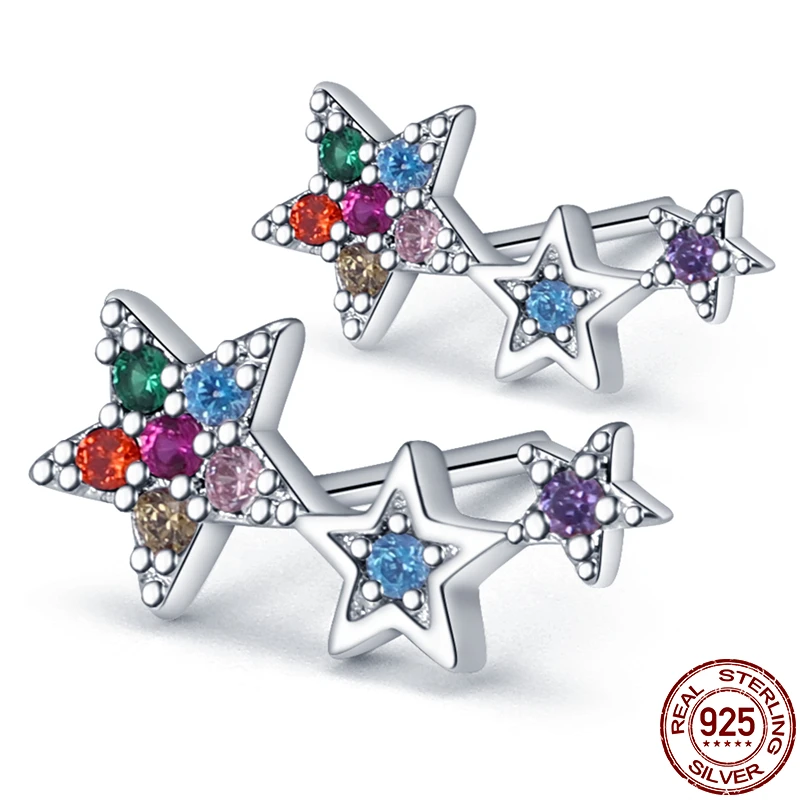 

Hot Sale100% 925 Sterling Silver 2021 New Multi-Color Five-Pointed Star Ear StudsCan Be Used As Beautiful Birthday Gift For Wome