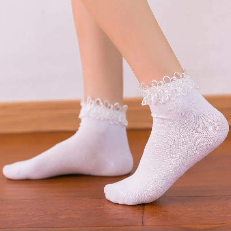 new white lace Модные женские Кружевные Гофрированные короткие носки с оборками для девочек Harajuku милые винтажные Ретро цветочные женские белые носки принцессы для свадебных танцев - Цвет: new white lace