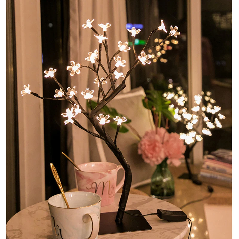 Вишневый цветок светодиодный светильник для стола теплый белый гирлянда