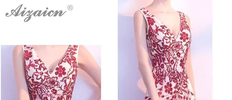 V-образным вырезом прозрачные вечерние платья в блестках Cheongsam Китай длинное вечернее платье Qi Pao женское китайское свадебное платье Qipao Русалка
