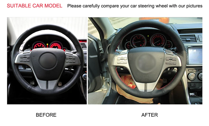 Черная искусственная кожа чехол на руль для Mazda 6(GH) 2009 2007-2012