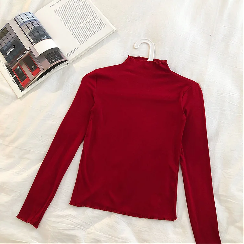 Корейская однотонная вязаная водолазка Ulzzang осенняя футболка Женская