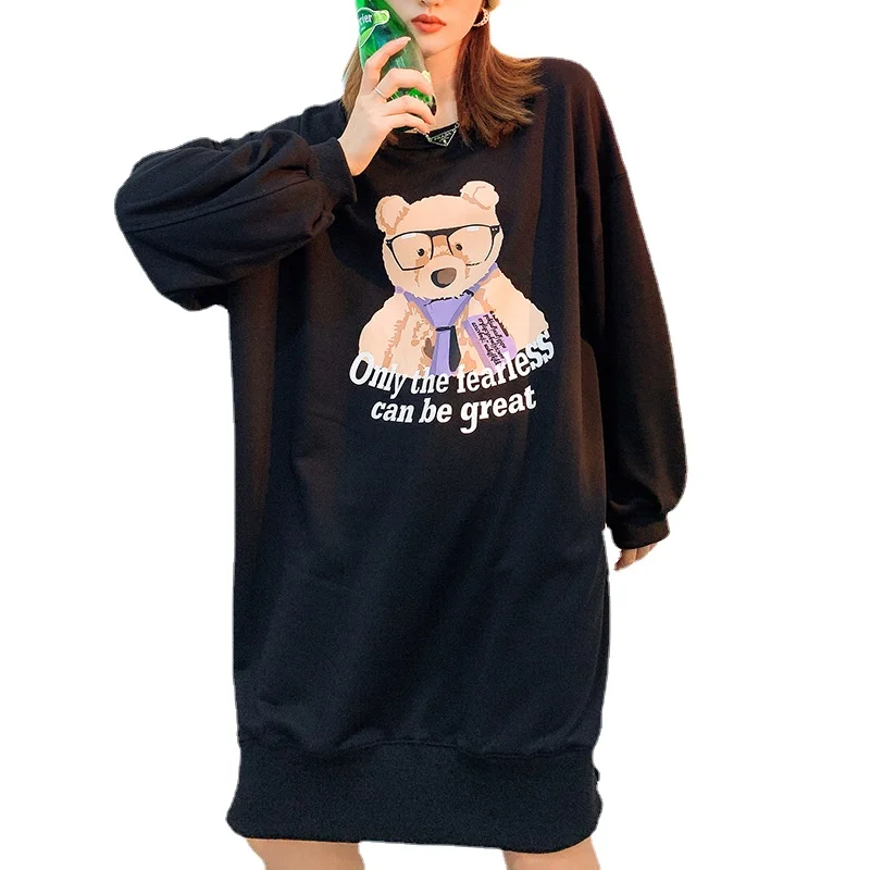 

Autumn Women's Sweater Dress Round Neck Medium Loose Casual Large Dress Fat Mm Fashion Casual Simple Style Long Sleeve Top Dress