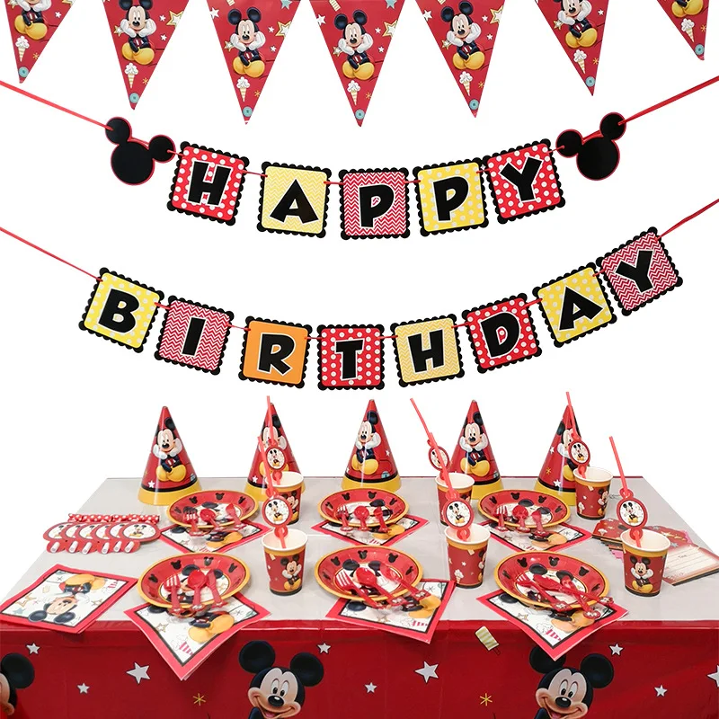

95pcs/lot Cartoon Mickey Mouse Birthday Party Decor Kids Paper Plates Cup Napkins decor Baby Shower Gift Party Supplies For Kids
