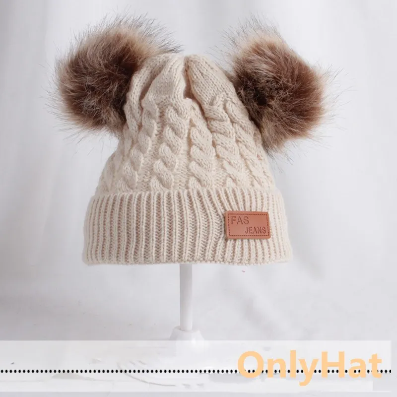 Beige-OnlyHat Детская шапка с помпоном, зимний шарф, детская шапка, вязаная Милая шапка для девочек и мальчиков, Повседневная однотонная шляпа детская шапочка - Цвет: Beige-OnlyHat