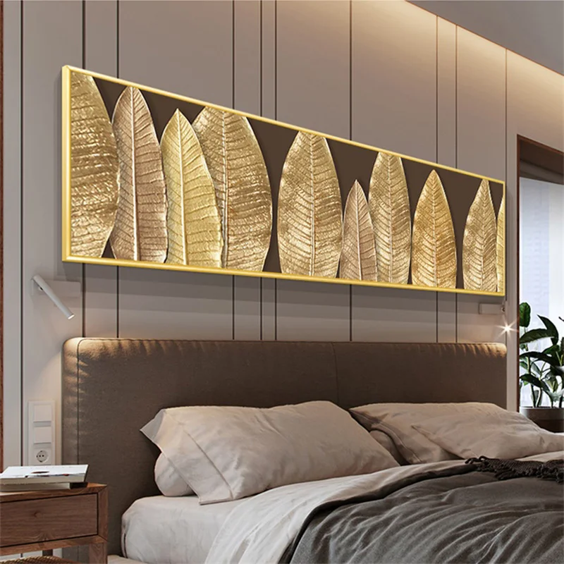 

Golden Leaf Posters Abstract Bedside Painting Canvas Prints Modern Home Decor Luxury Wall Art Pictures For Living Room Bedroom