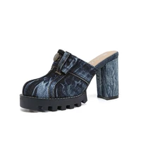 new women high heels 9cm platform slippers canvas mules femme talons feminino ladies cover toe chaussure party elegant shoes