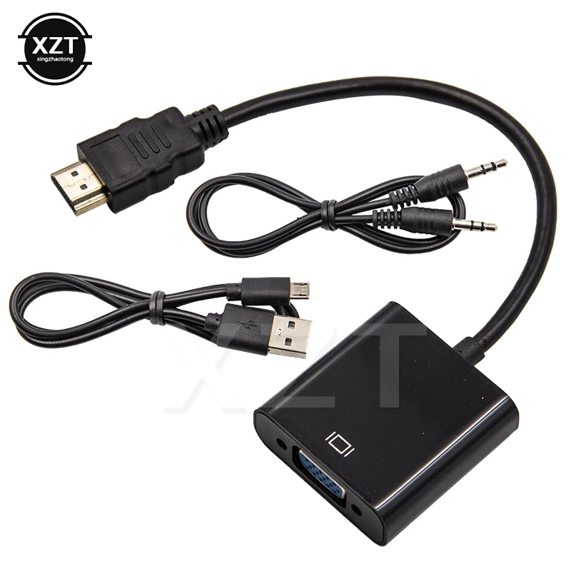 Кабель-адаптер HDMI-совместимый с VGA, переходник «папа» в «мама» 1080P, разъем VGA 3,5, кабель AUX, Питание от USB для ПК, ноутбука, проектора, телевизора