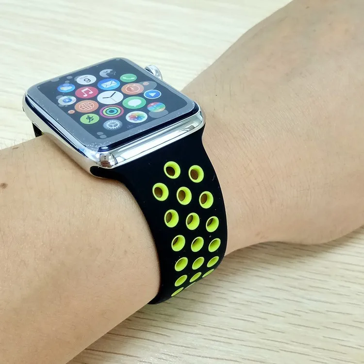 FOHUAS бренд Кремния спортивный ремешок красочный наручный ремешок для Apple Watch, 38, 42 мм черный/Вольт браслет Watch Series 2 и 1 наручных часов iwatch, ремешок для часов