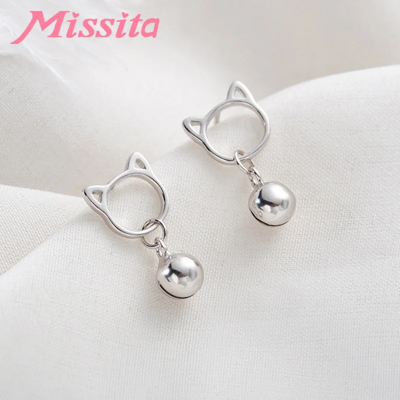 MISSITA новые модные серьги в форме кота колокольчика милые для женщин серебряного