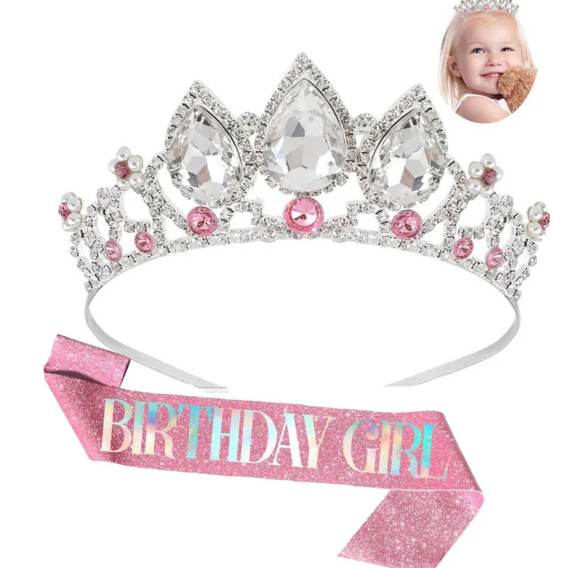 

Birthday Girl Satin Sash Ribbon Birthday Queen Crown Set Rhinestone Crystal For Anniversary Adult Kids Birthday Party Supplies