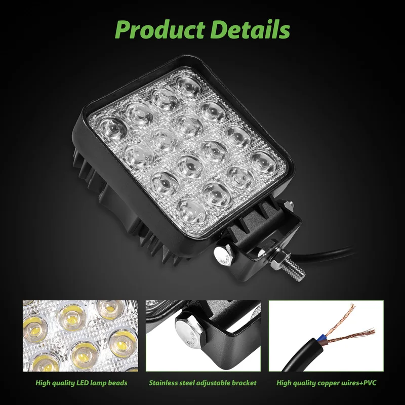 

48W Work Light 30 Degree LED Car Spot Light Beam Square Off-road Lamp Fog Lighting Exterior for Jeep Boat/SUV/Truck