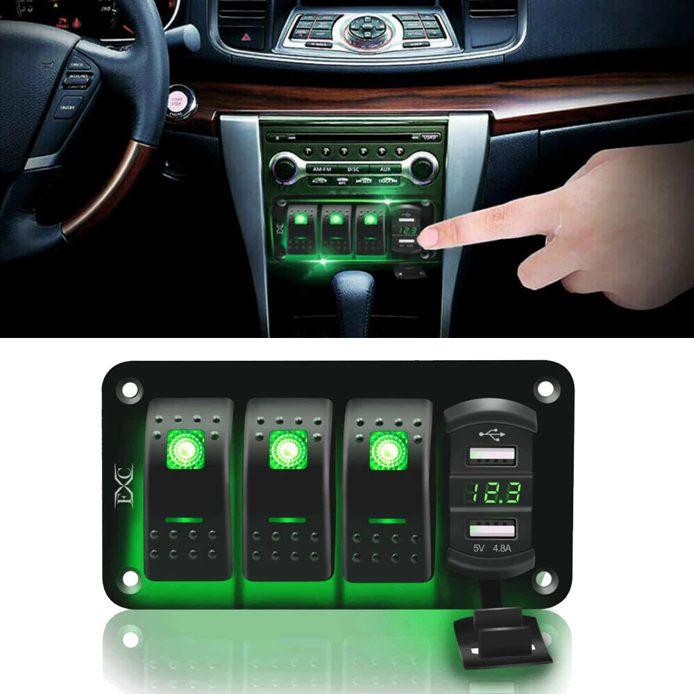 12 В/24 В 4 банды тумблер кулисный переключатель панель с USB интерфейсом