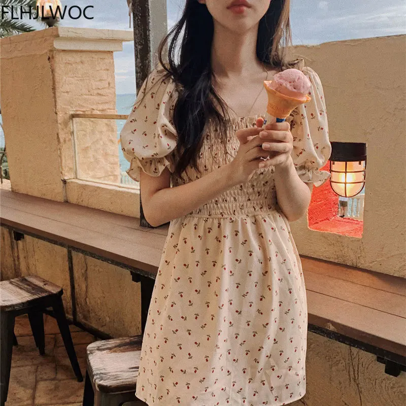Женское мини-платье с цветочным принтом винтажное платье в стиле ретро для