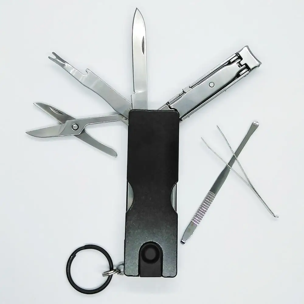 Брелок Мультитул аксессуары с светодиодный фонариком ножницы для очистки ногтей