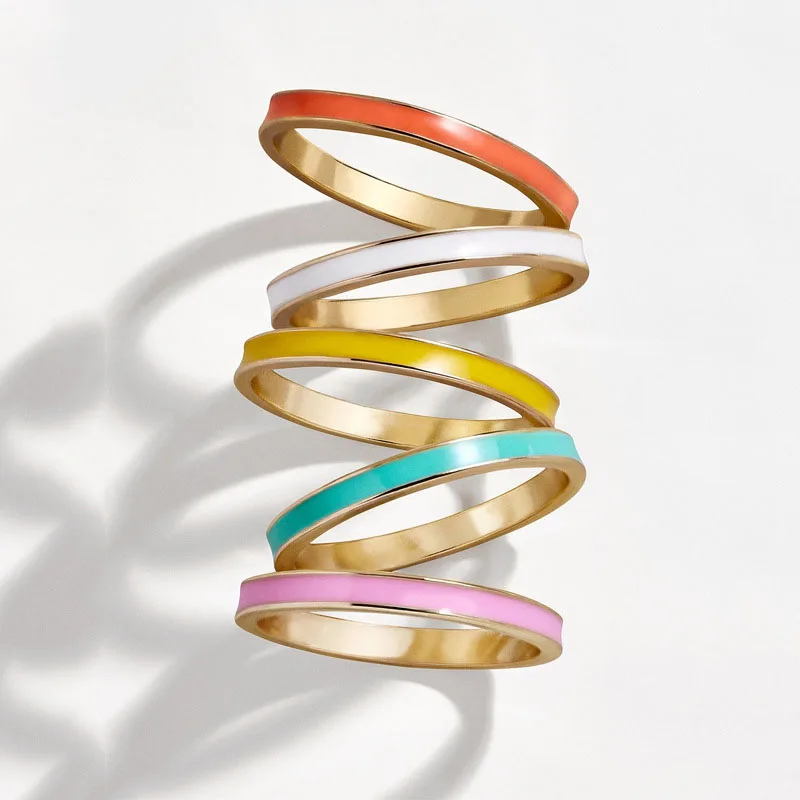 

2021 Korea Women Fashion Colorful Drip Glaze Geometric Irregular Rings for Girls Vintage Morandi Color Rings Jewelry Gifts