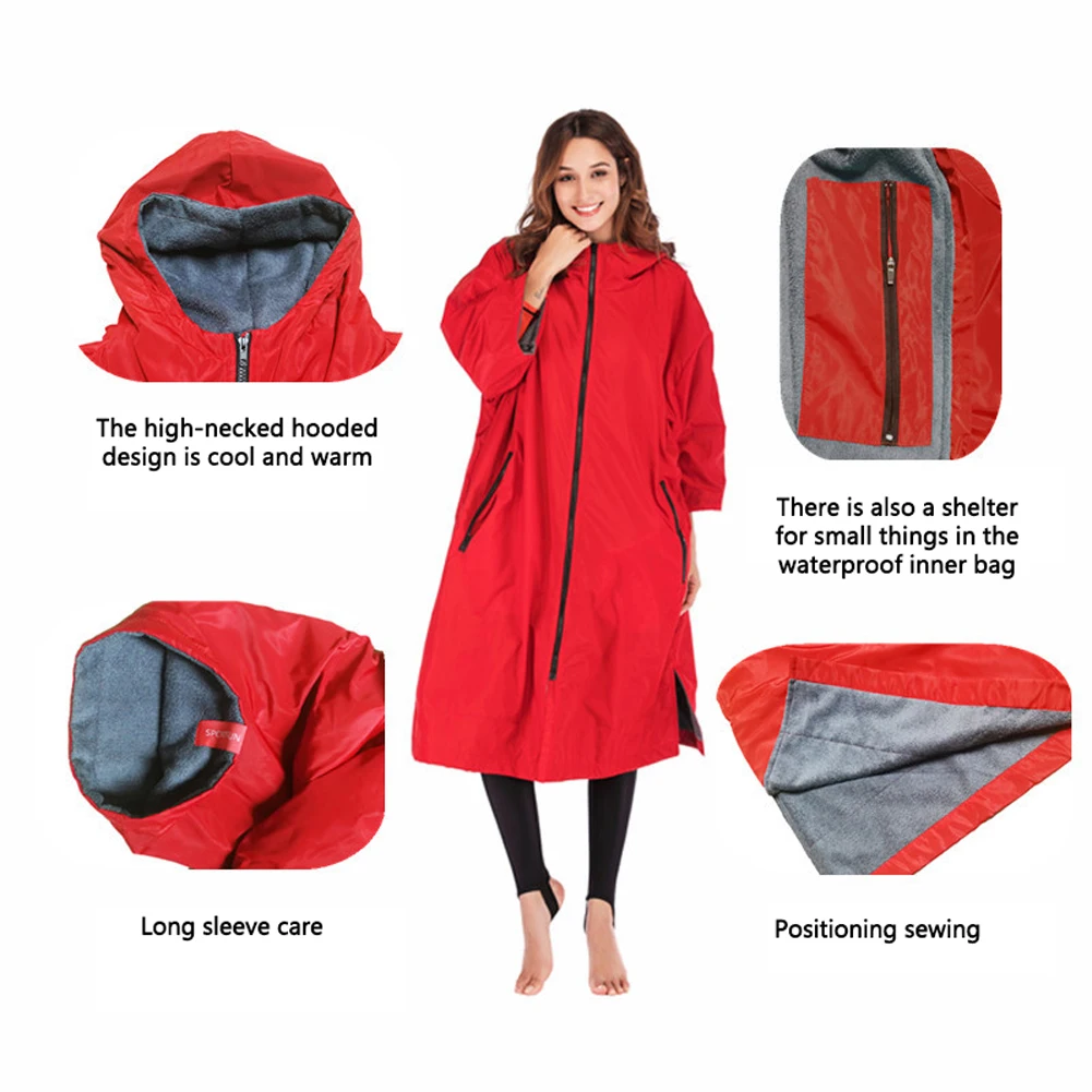 

Long Sleeve Double Layer Waterproof Coat Hooded Zipper Sports Warm Jackets Quick Drying Outdoor Windbreaker Waterproof Poncho
