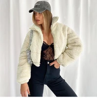 streetwear fake fur coats winter clothes women zipper pocket loose long sleeve cotton jacket thick warm harajuku parkas
