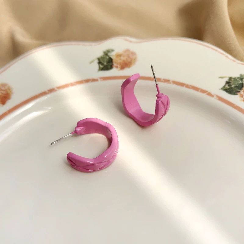 

S925 needle Sweet Jewelry Pink Hoop Earrings Popular Design Sweet Korean Temperament Earrings For Girl Fine Gifts Wholesale