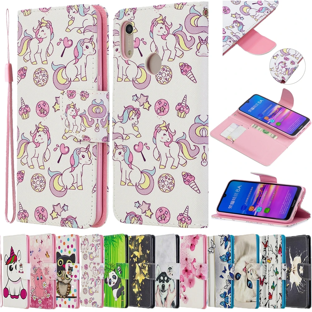 Чехол для Huawei Y6 Y7 Y9 2019 с откидной крышкой в виде единорога Etui P Smart Plus Prime