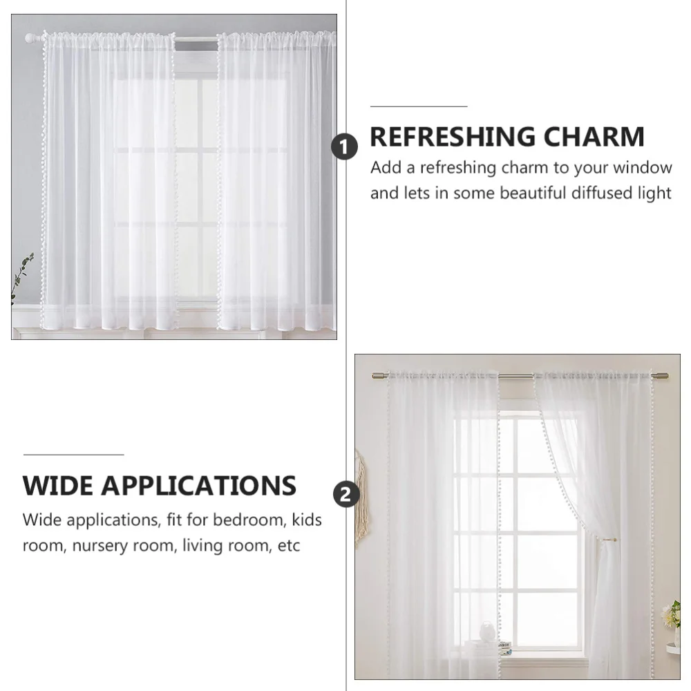 

Kids Room Sheer Curtain with Cotton Balls Decor Decorative Bedroom Curtain