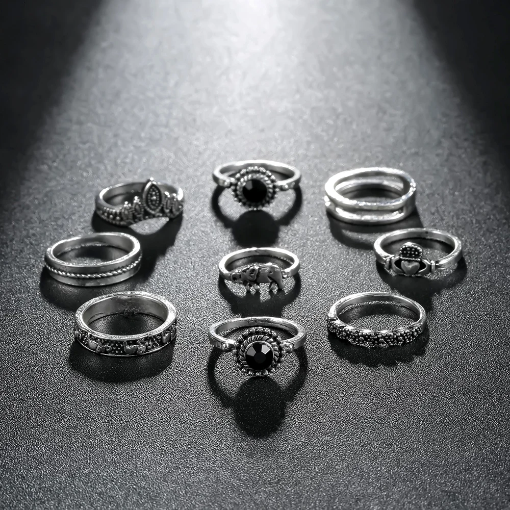 Meyfflin Винтаж Тарельчатая комплект для Для женщин модные Anel Aneis Bague камень серебро Миди палец кольца Бохо ювелирные изделия 10 шт./компл