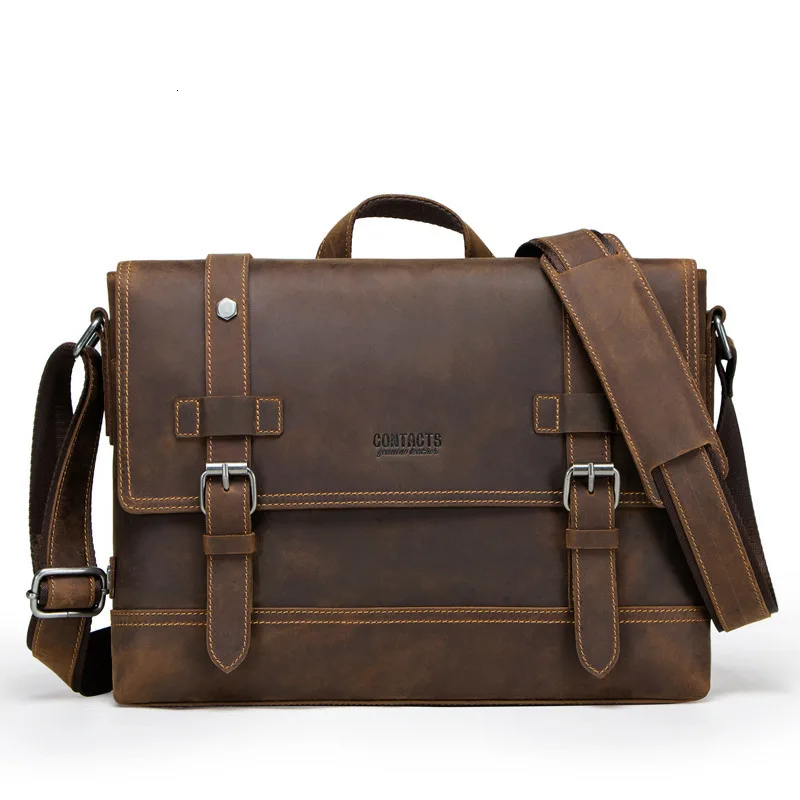 

2020 new Genuine Leather bags mens laptop messenger Man Business Briefcase Crazy Horse Oblique Satchel men's bag for documents