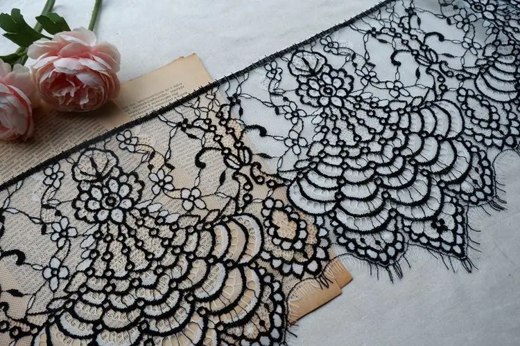 6 м/упак. ширина 24 см белый черный DIY изысканные классические ресницы кружева украшения вышивка кружевная ткань RS673
