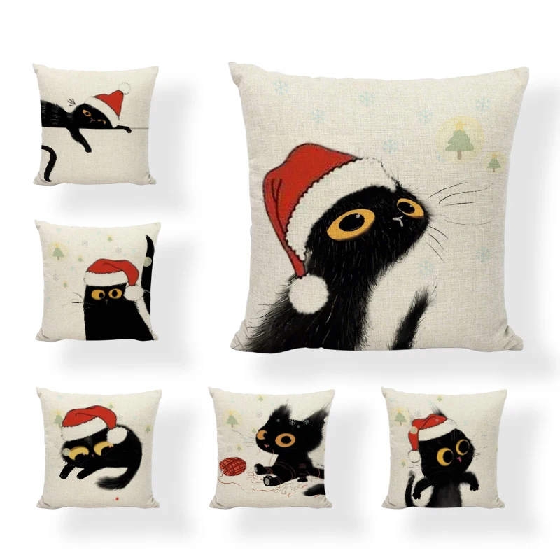 Рождественская кошка 45x45 см подушка набор елка украшение семейная гостиная