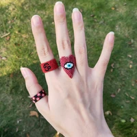 fairywoo red gothic heart ring set flower symbol evil eye rings for women wedding rings gift birthstone ring wholesale lots bulk