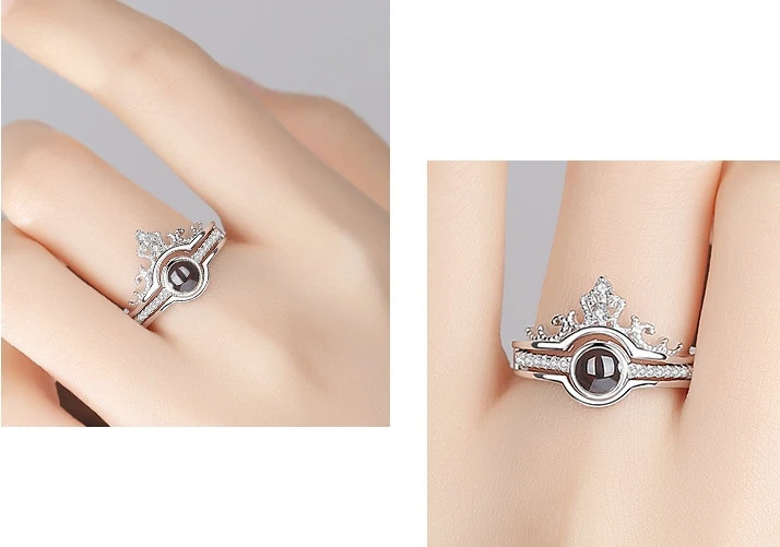 2шт I love you на 100 языках комбинированные Регулируемые кольца 925 серебро Золотая Корона винтажное серебрянное кольцо Женские Лучшие подарки