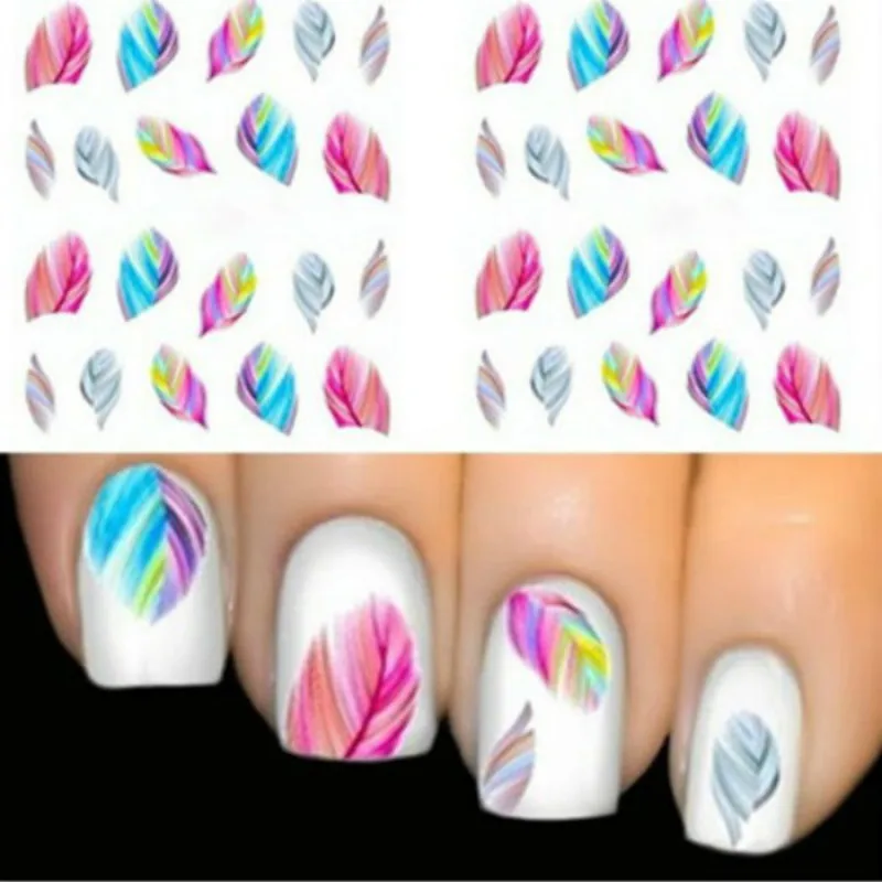 1 шт Красочный дизайн наклейки Вода Передача Nail Art Советы перо надписи Украшение