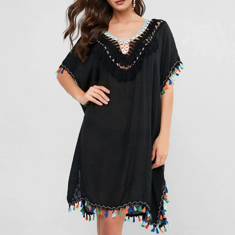 Пикантное пляжное платье накидки вязаные кисточки купальный костюм платья