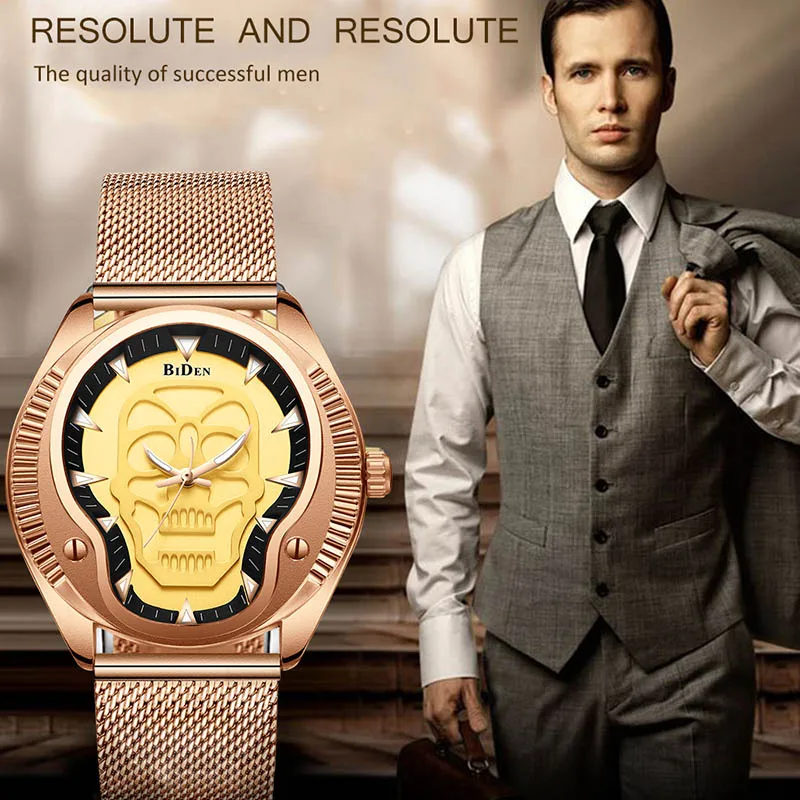 Часы наручные мужские кварцевые брендовые Роскошные креативные с черепом из