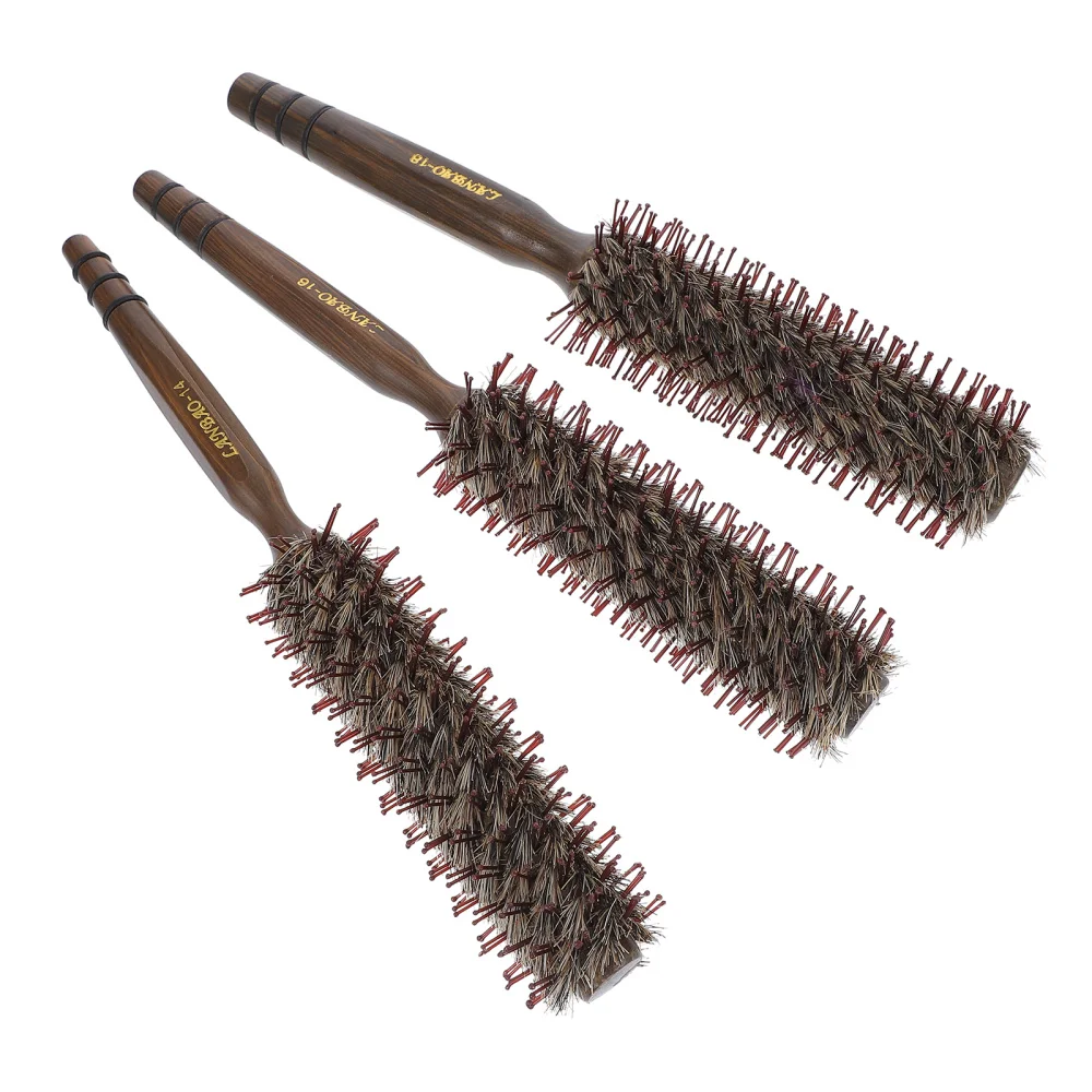 

3Pcs Boar Hairbrushes Curling Hair Brushes Wood Handle Crafted Combs
