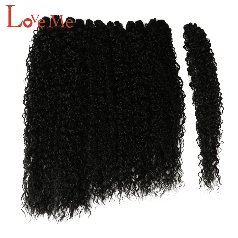 

LOVE ME Afro Kinky Curly Hair Bundles 7pcs/pack 22-26inch Ombre Nature Black Color Synthetic Hair Weave Bundles Curly Hair