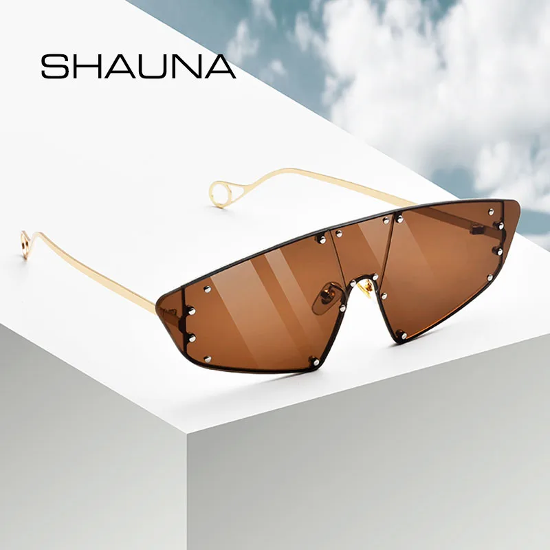 Женские и мужские цельные солнцезащитные очки SHAUNA зеркальные в оправе из сплава