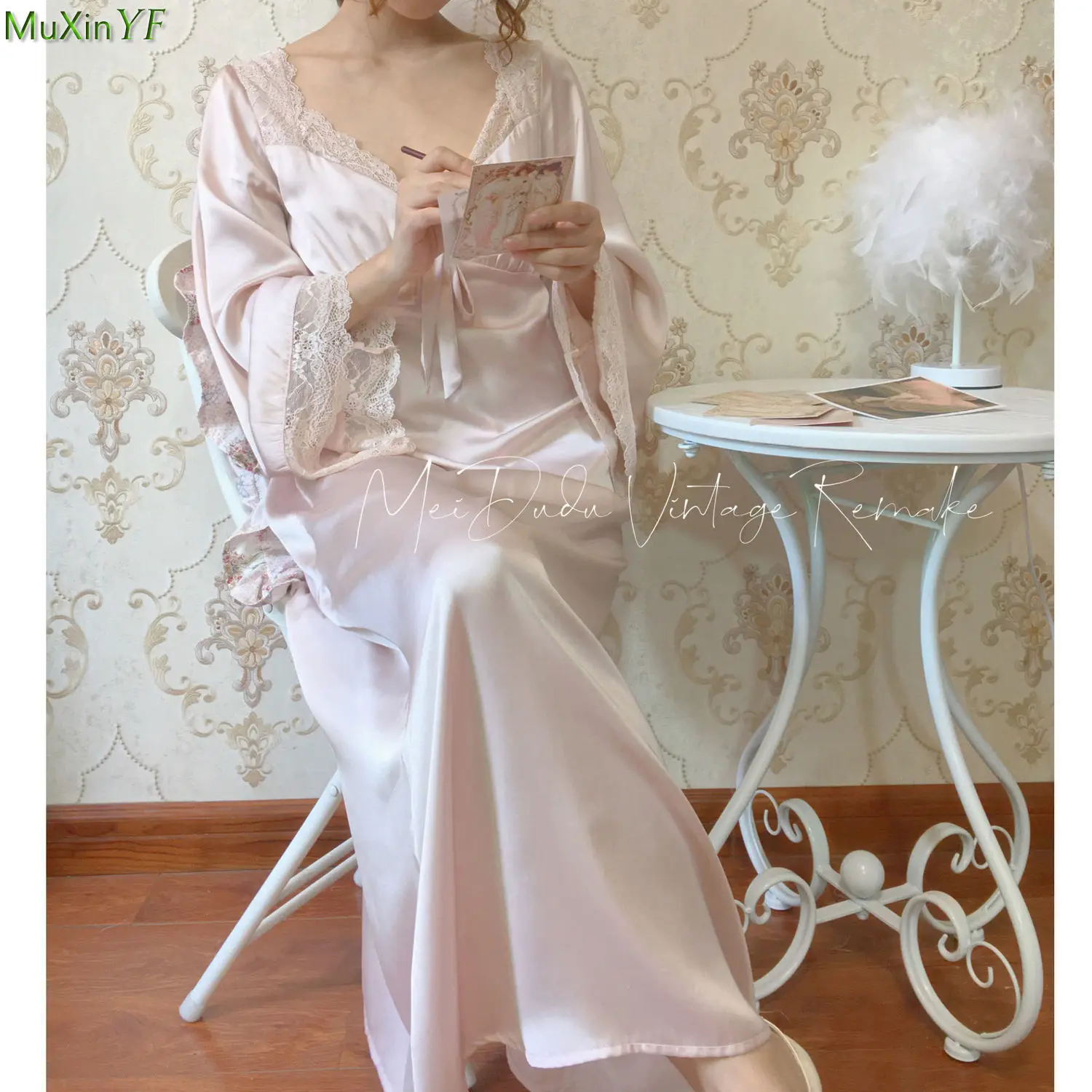 

Summer Nightdress Women's Hollow Deep V Satin Lace Nightgown 2021 New Sexy Lingerie Dress Female Plus Size Pajamas Nightie