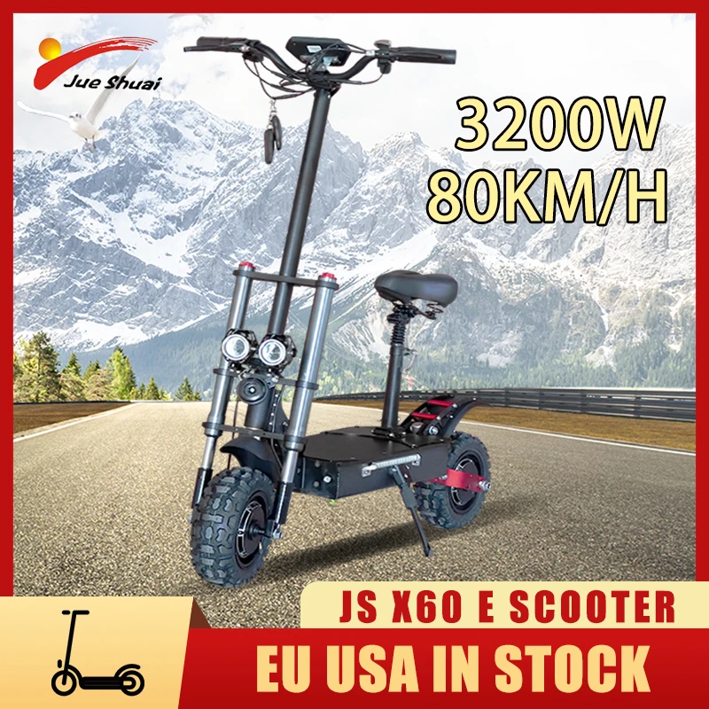 Verkauf CE Zertifizierung Elektrische Roller Erwachsene Große Rad 80 KM/H Max Geschwindigkeit 60v3200w Dual Motor Elektrische Roller Mit Sitz EU USA Lager
