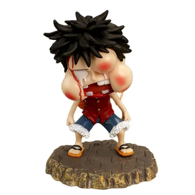 

12cm Q Style One Piece Anime Funny Face Luffy Badly Beaten Face Going PVC Action Figure Collectible Model Christmas Gift Toys