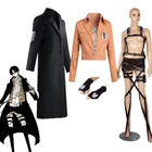 Куртка Shingeki no Kyojin Levi Rivaille, плащ, костюм для косплея для взрослых, Черная шаль атака на Титанов с поясом, кожаные шорты